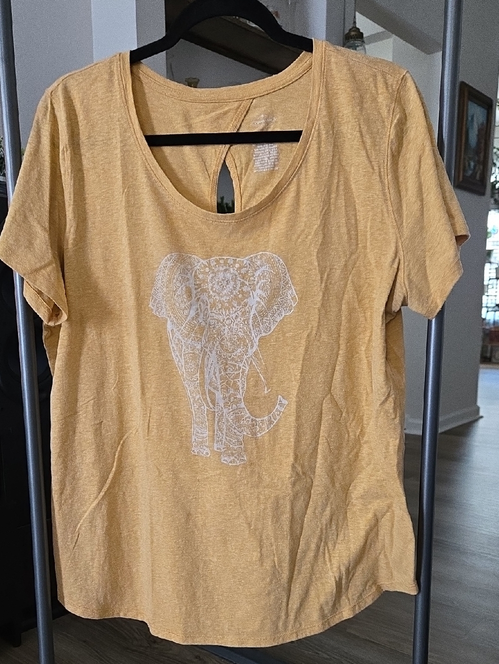 St. John's Bay Yellow Short Sleeve Tee with White Elephant Graphic